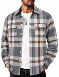 Mens Cotton Flannel Plaid Shirt Long Sleeve Button Down Shirt Jacket