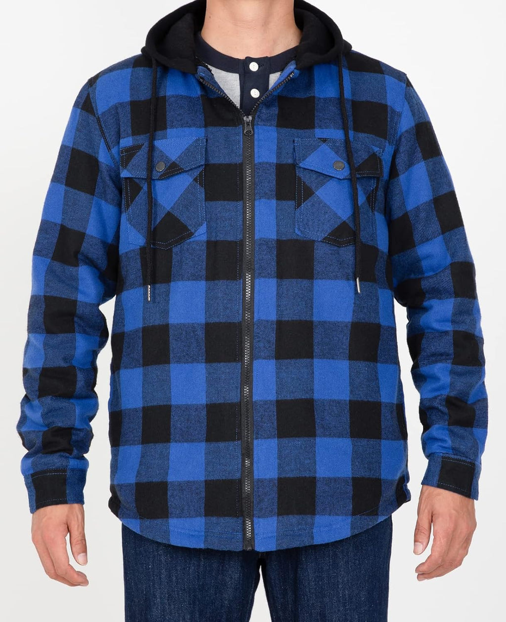Men's Sherpa Lined Full Zip Hooded Plaid Shirt Jacket
