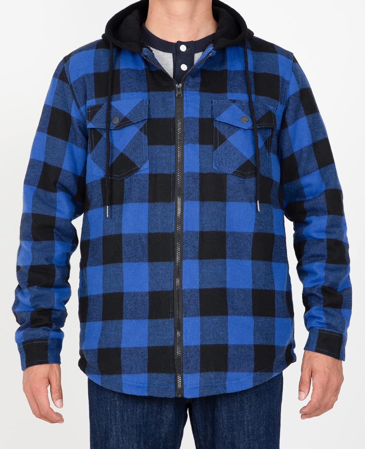 Men's Sherpa Lined Full Zip Hooded Plaid Shirt Jacket