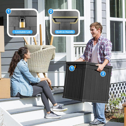 100 Gallon Resin Deck Box Lockable Waterproof Outdoor Storage Black
