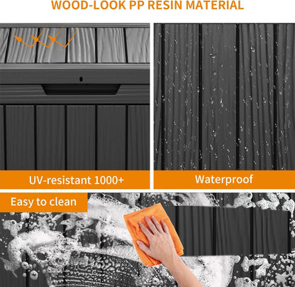 100 Gallon Resin Deck Box Lockable Waterproof Outdoor Storage Black