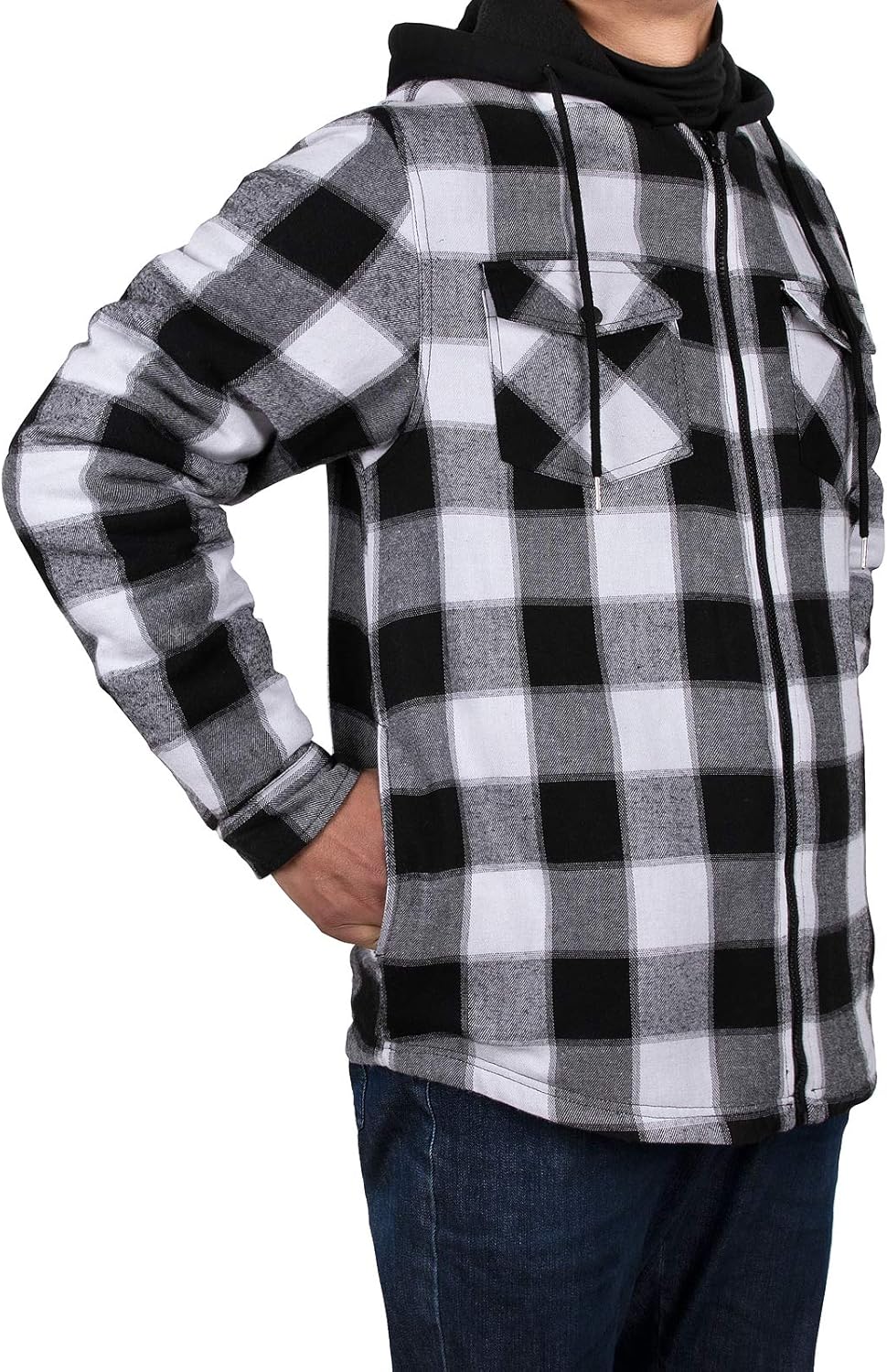 Men's Sherpa Lined Full Zip Hooded Plaid Shirt Jacket