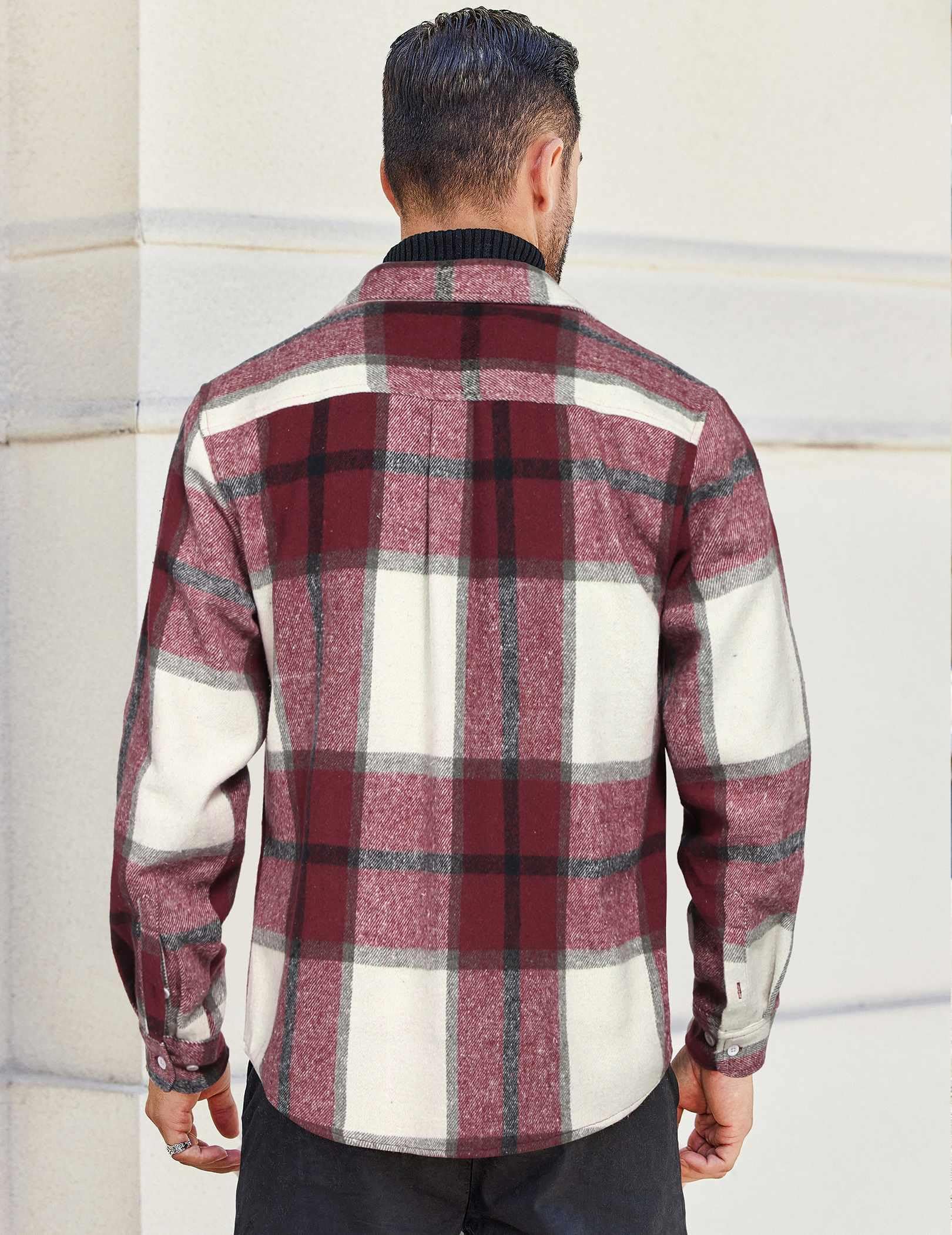 Mens Plaid Flannel Shirt Jacket Cotton Long Sleeve Casual Button Down Shirt
