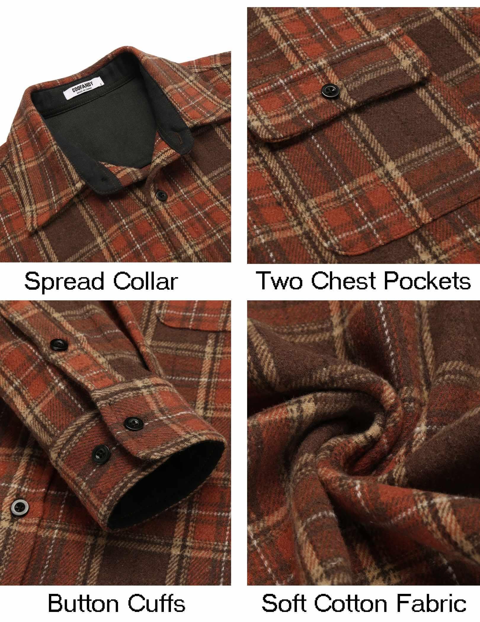 Mens Long Sleeve Flannel Shirt Cotton Plaid Casual Button Down Top