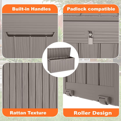 100 Gallon Resin Deck Box Lockable Waterproof Outdoor Storage Black