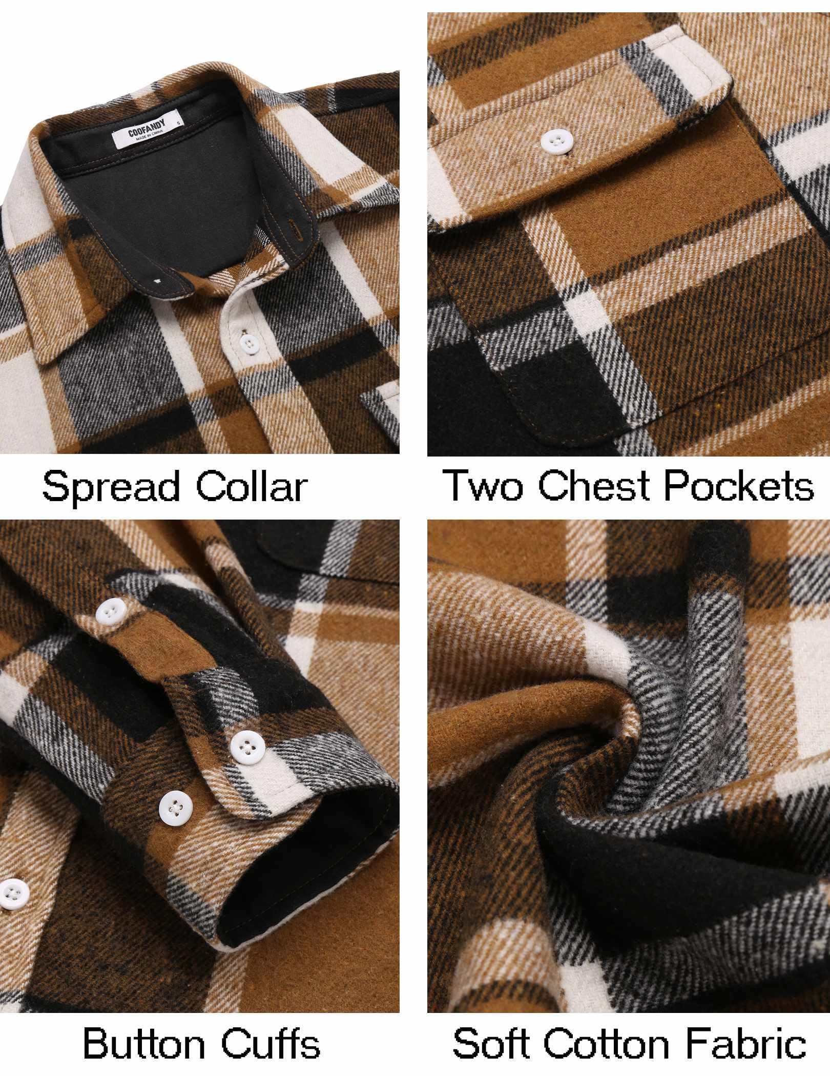 Men's Plaid Flannel Shirt Jacket Long Sleeve Cotton Button Down with Pockets