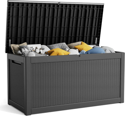 100 Gallon Resin Deck Box Lockable Waterproof Outdoor Storage Black