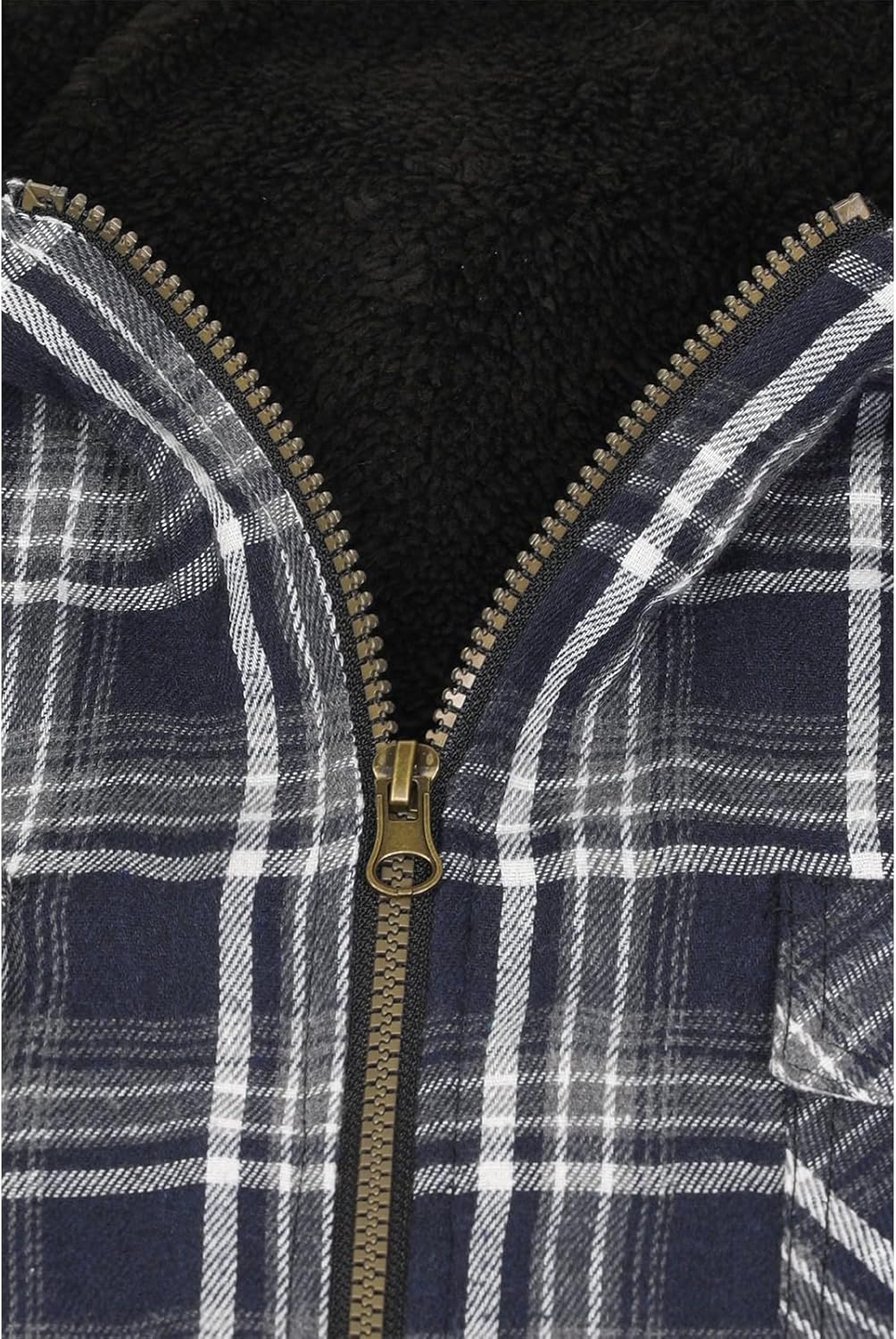 Men's Sherpa Lined Full Zip Hooded Plaid Shirt Jacket