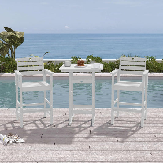 3 Piece Bar Height Patio Table and Chairs Set Weather Resistant HDPE Navy