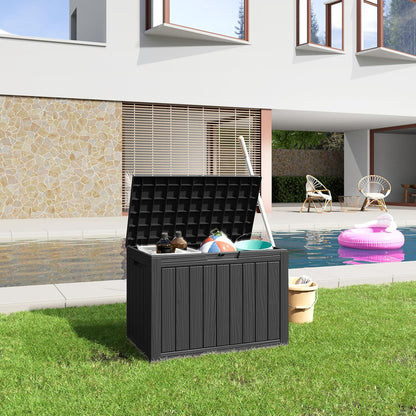 100 Gallon Resin Deck Box Lockable Waterproof Outdoor Storage Black