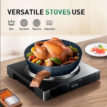 12 Piece Green Granite Nonstick Pots and Pans Set Induction Compatible Cookware