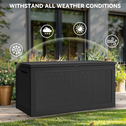 100 Gallon Resin Deck Box Weather Resistant Lockable Outdoor Storage Taupe