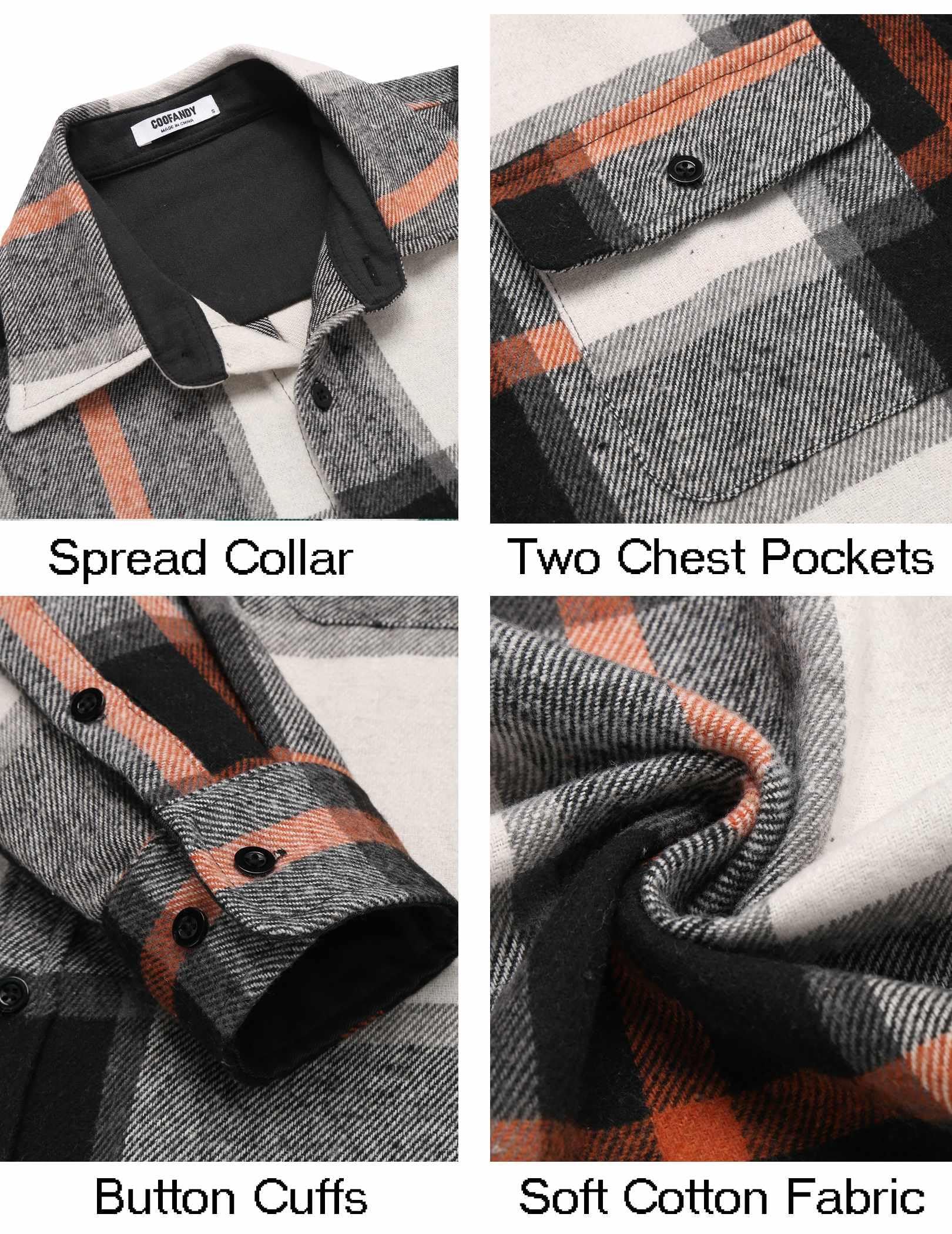 Mens Plaid Flannel Cotton Shirt Long Sleeve Casual Outdoor Shirt
