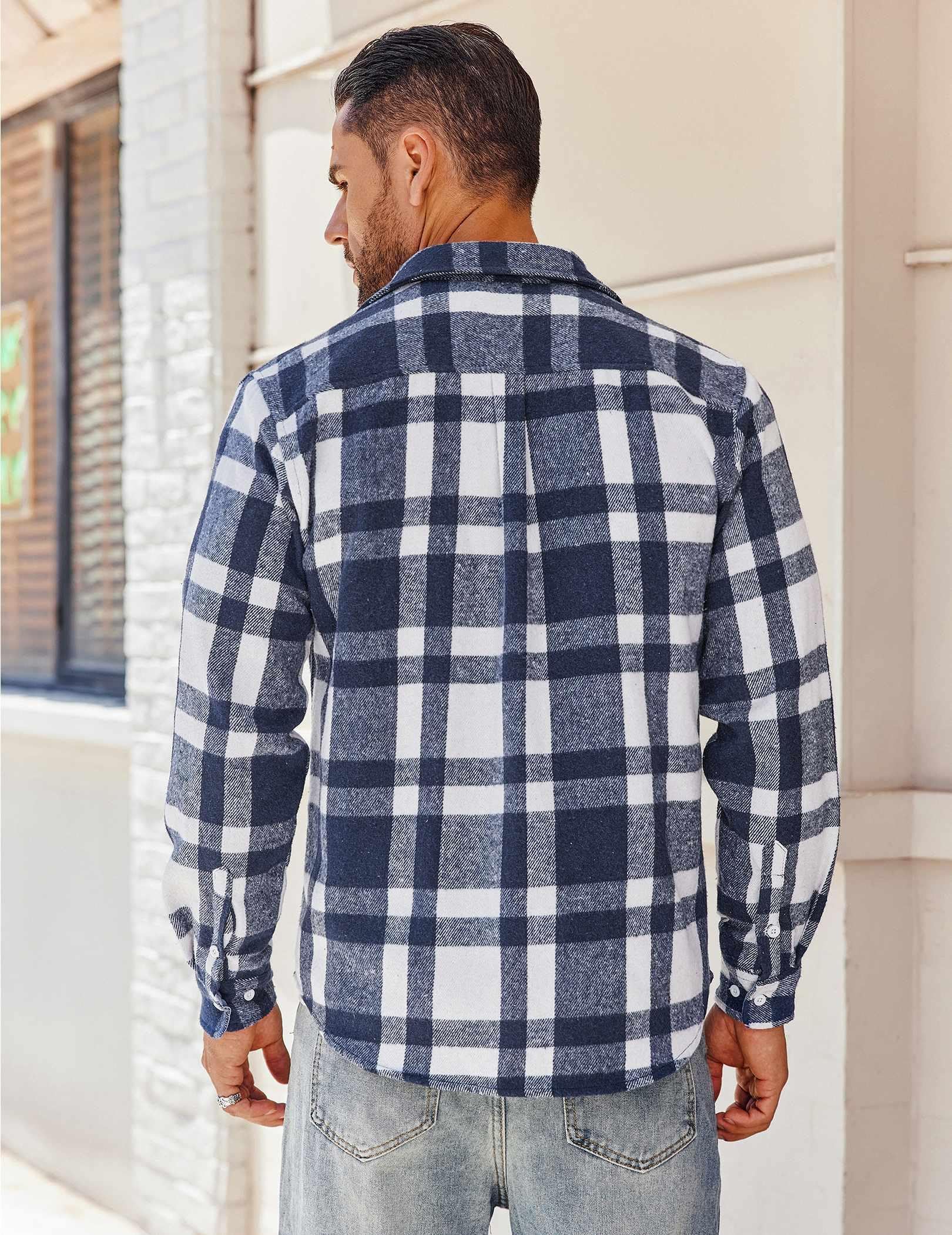 Mens Plaid Cotton Flannel Long Sleeve Shirt Jacket Casual Wear