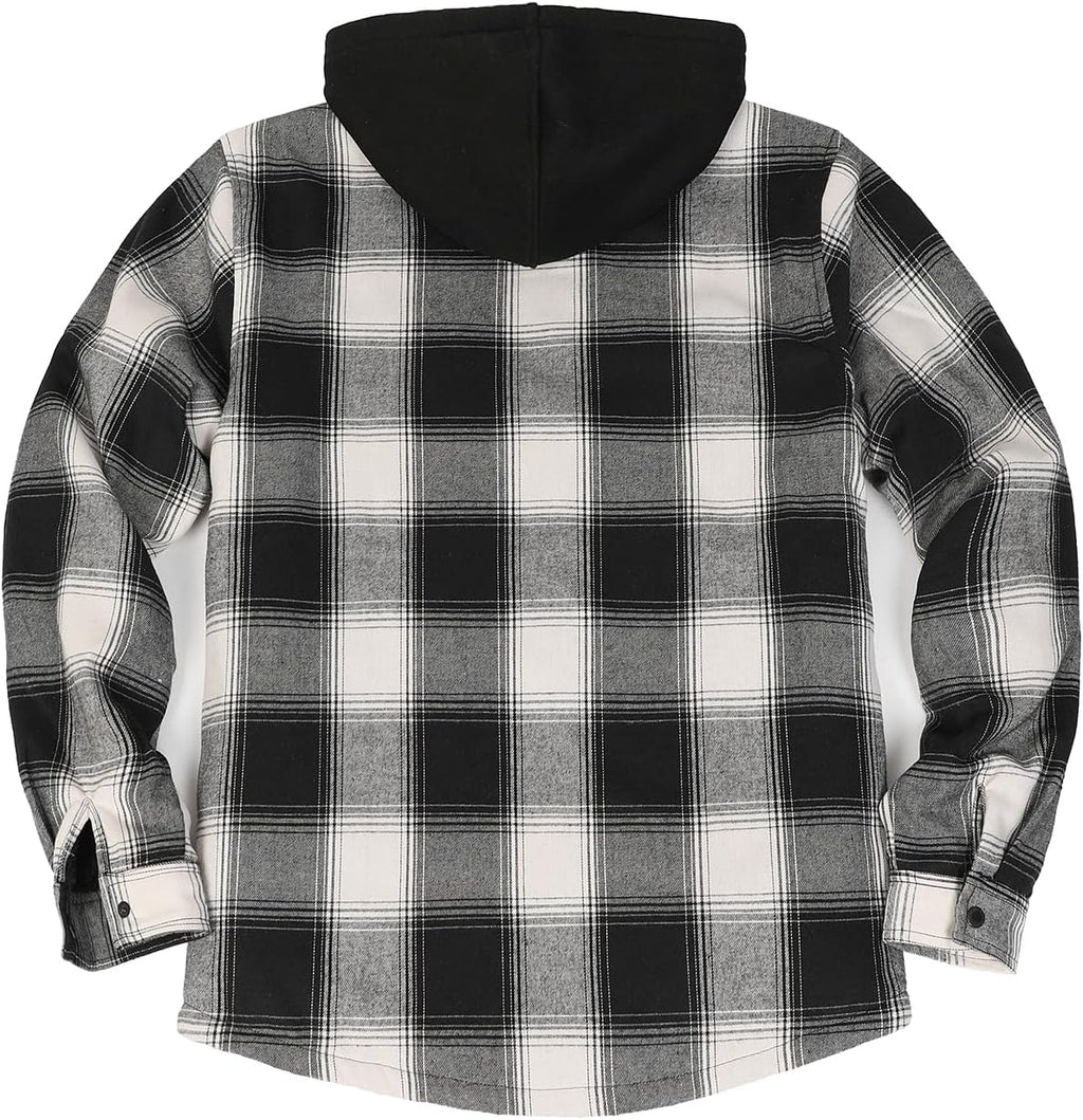 Men's Sherpa Lined Full Zip Hooded Plaid Shirt Jacket
