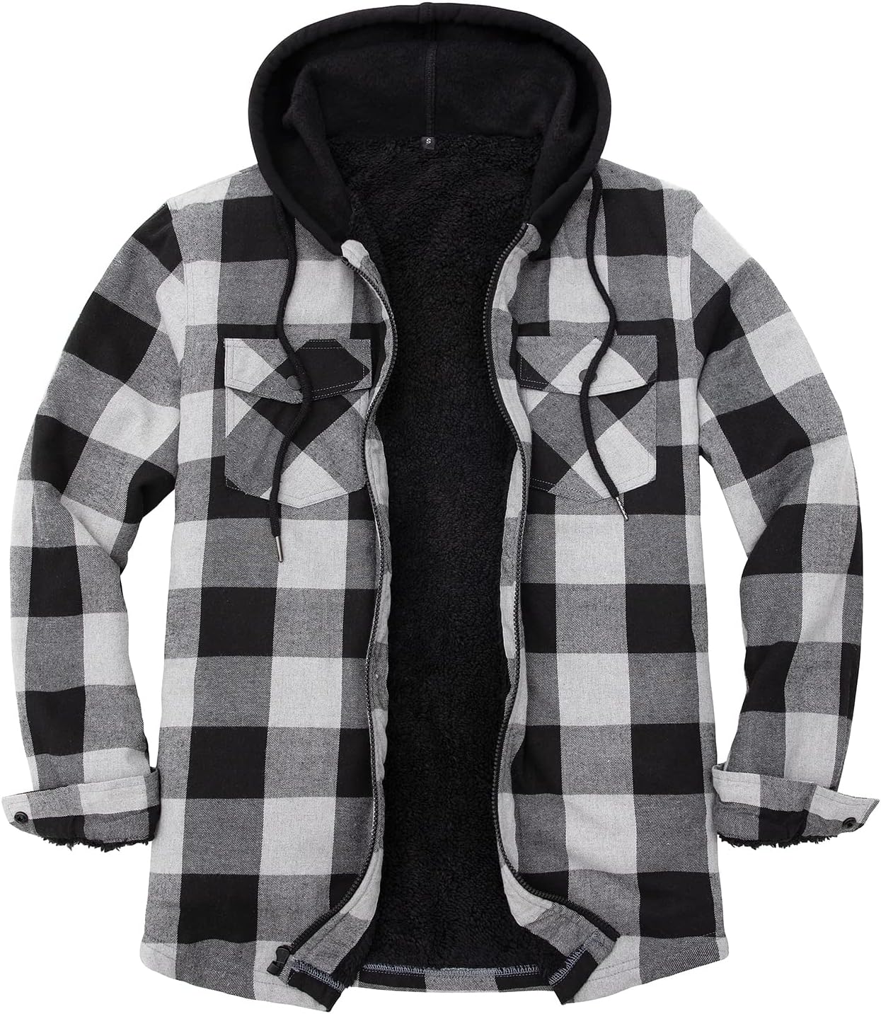 Men's Sherpa Lined Full Zip Hooded Plaid Shirt Jacket