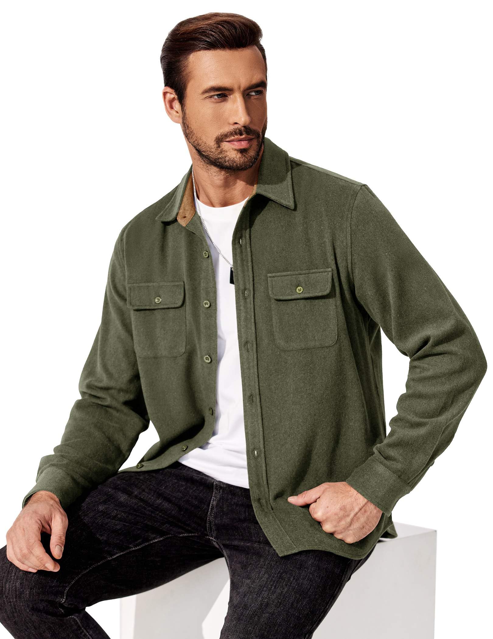 Mens Cotton Flannel Plaid Long Sleeve Shirt Casual Work Jacket