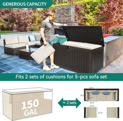 100 Gallon Resin Deck Box Weather Resistant Lockable Outdoor Storage Taupe