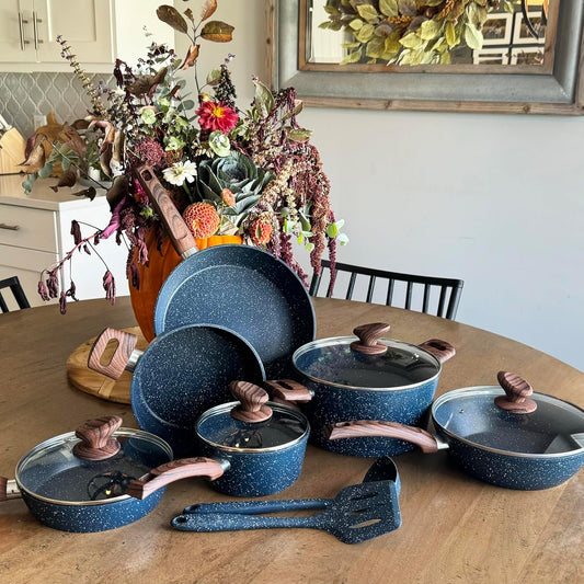 12 Piece Green Granite Nonstick Pots and Pans Set Induction Compatible Cookware