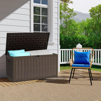 100 Gallon Resin Deck Box Weather Resistant Lockable Outdoor Storage Taupe