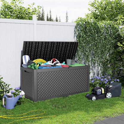 100 Gallon Resin Deck Box Lockable Waterproof Outdoor Storage Black