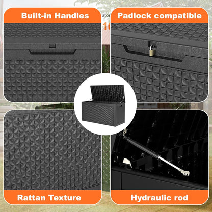 100 Gallon Resin Deck Box Lockable Waterproof Outdoor Storage Black