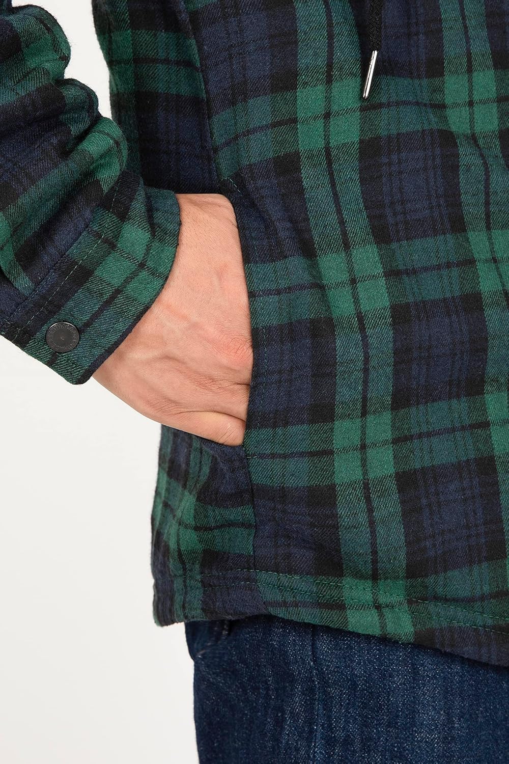 Men's Sherpa Lined Full Zip Hooded Plaid Shirt Jacket