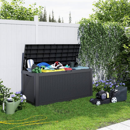 100 Gallon Resin Deck Box Lockable Waterproof Outdoor Storage Black