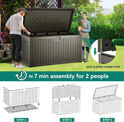 100 Gallon Resin Deck Box Weather Resistant Lockable Outdoor Storage Taupe