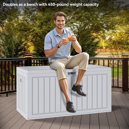 100 Gallon Resin Deck Box Weather Resistant Lockable Outdoor Storage Taupe