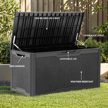 100 Gallon Resin Deck Box Weather Resistant Lockable Outdoor Storage Taupe