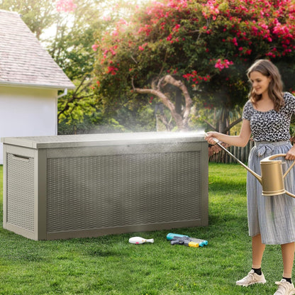 100 Gallon Resin Deck Box Weather Resistant Lockable Outdoor Storage Taupe