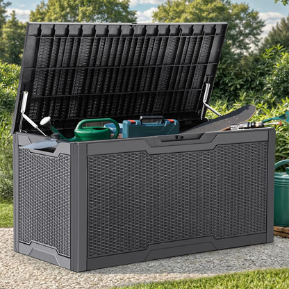 100 Gallon Resin Deck Box Weather Resistant Lockable Outdoor Storage Taupe