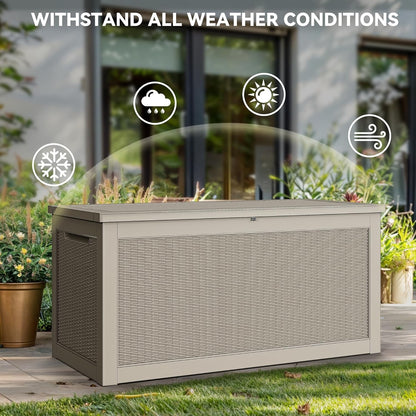 100 Gallon Resin Deck Box Weather Resistant Lockable Outdoor Storage Taupe