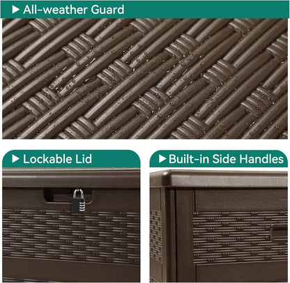 100 Gallon Resin Deck Box Weather Resistant Lockable Outdoor Storage Taupe