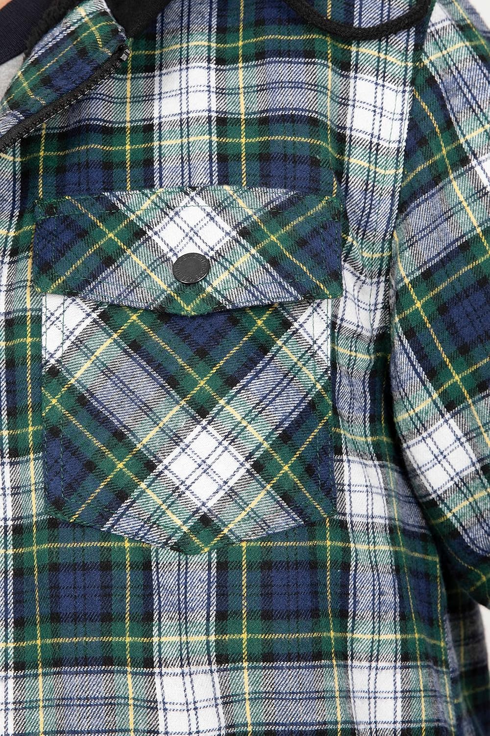 Men's Sherpa Lined Full Zip Hooded Plaid Shirt Jacket