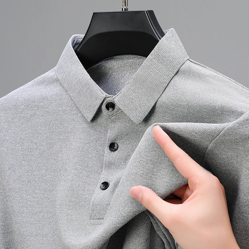 Men's Fashion Waffle Solid Short Sleeved Polo Shirt