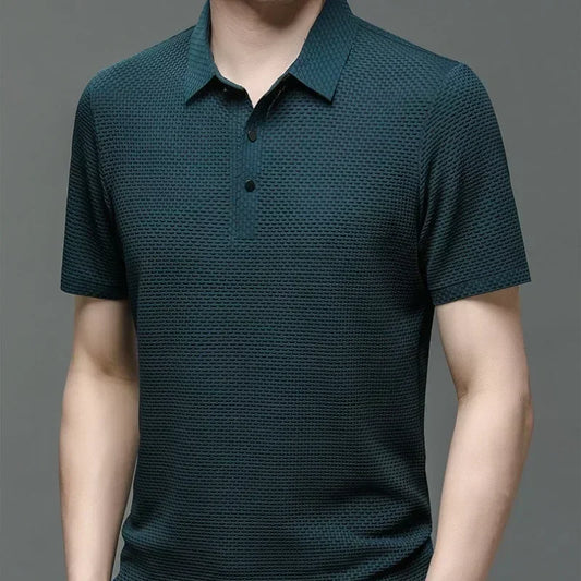 New Men's Lop Up Hollow Short Sleeved Polo Shirt Ice Silk