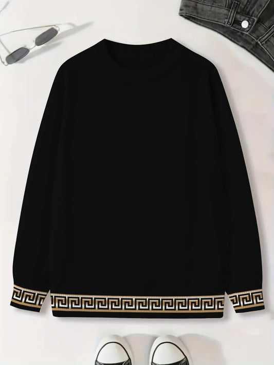 Men's Balck Crew Neck Long Sleeve Cotton Sweater for Winter