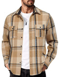 Mens Long Sleeve Flannel Shirt Jacket Cotton Plaid Casual Workwear