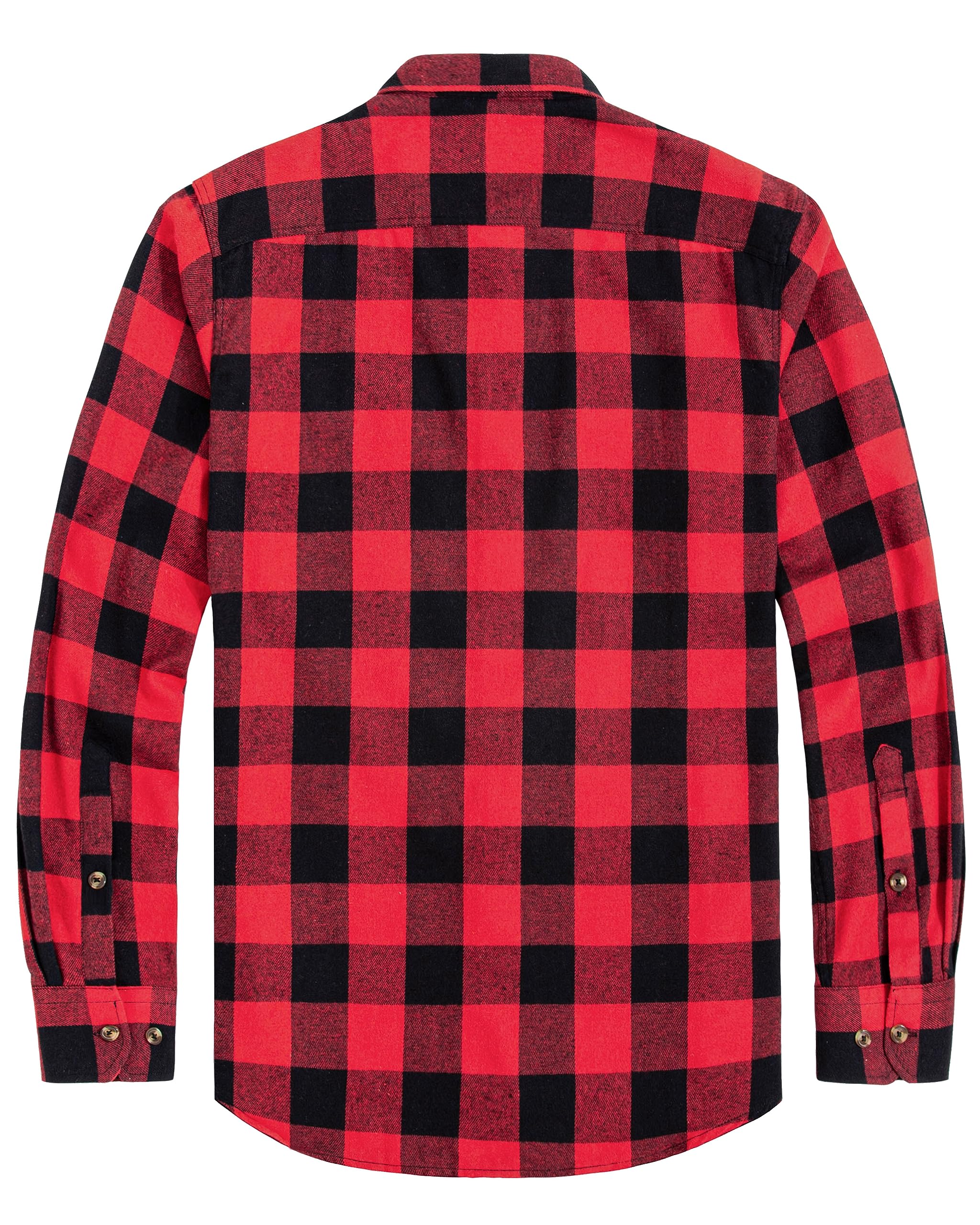 Men’s Plaid Flannel Shirt Long Sleeve Cotton Button Down with Pockets Red