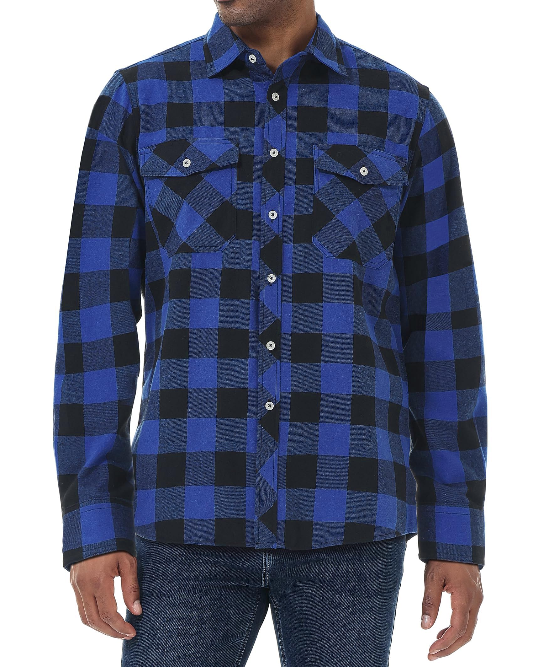 Men’s Flannel Shirt Regular Fit Plaid Cotton Long Sleeve Top