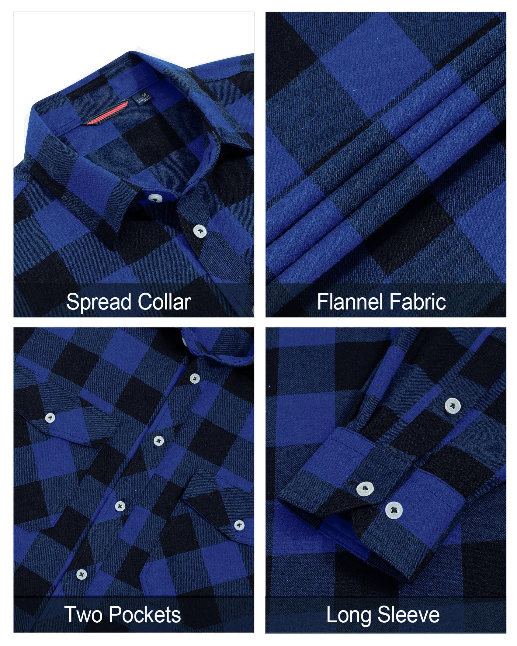 Men’s Flannel Shirt Regular Fit Plaid Cotton Long Sleeve Top