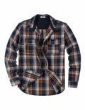 Mens Casual Cotton Flannel Shirt Long Sleeve Plaid Shirt Jacket
