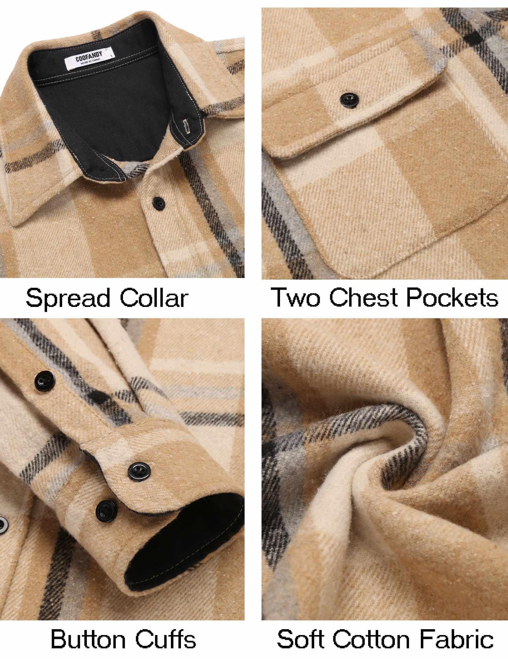 Mens Long Sleeve Flannel Shirt Jacket Cotton Plaid Casual Workwear