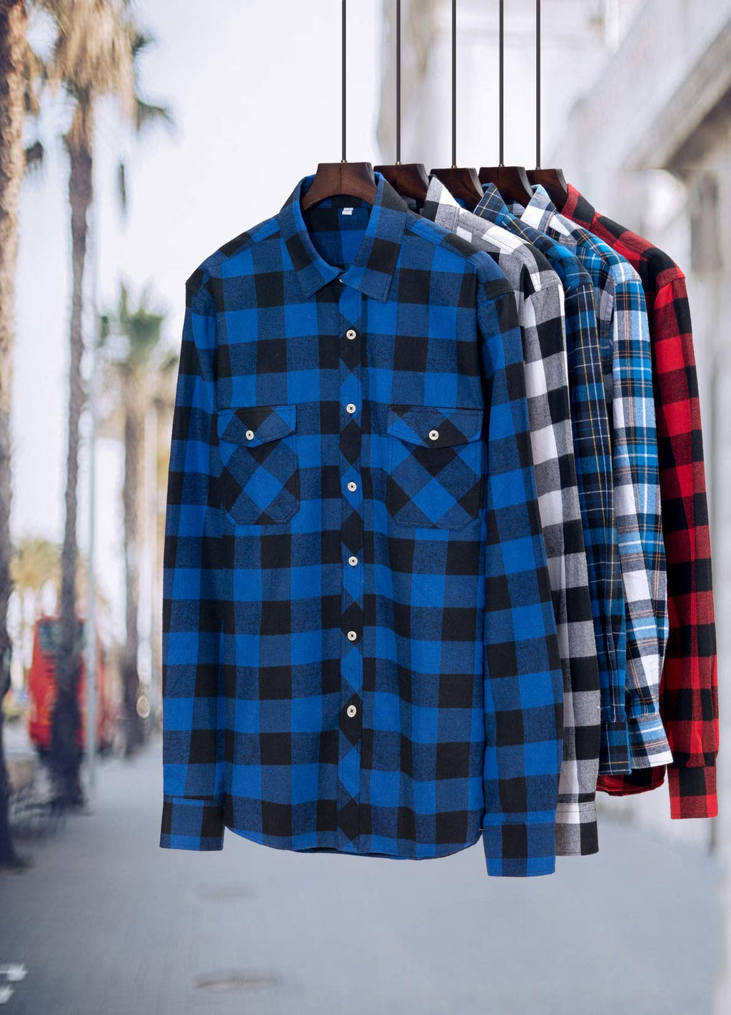 Men’s Flannel Shirt Regular Fit Plaid Cotton Long Sleeve Top