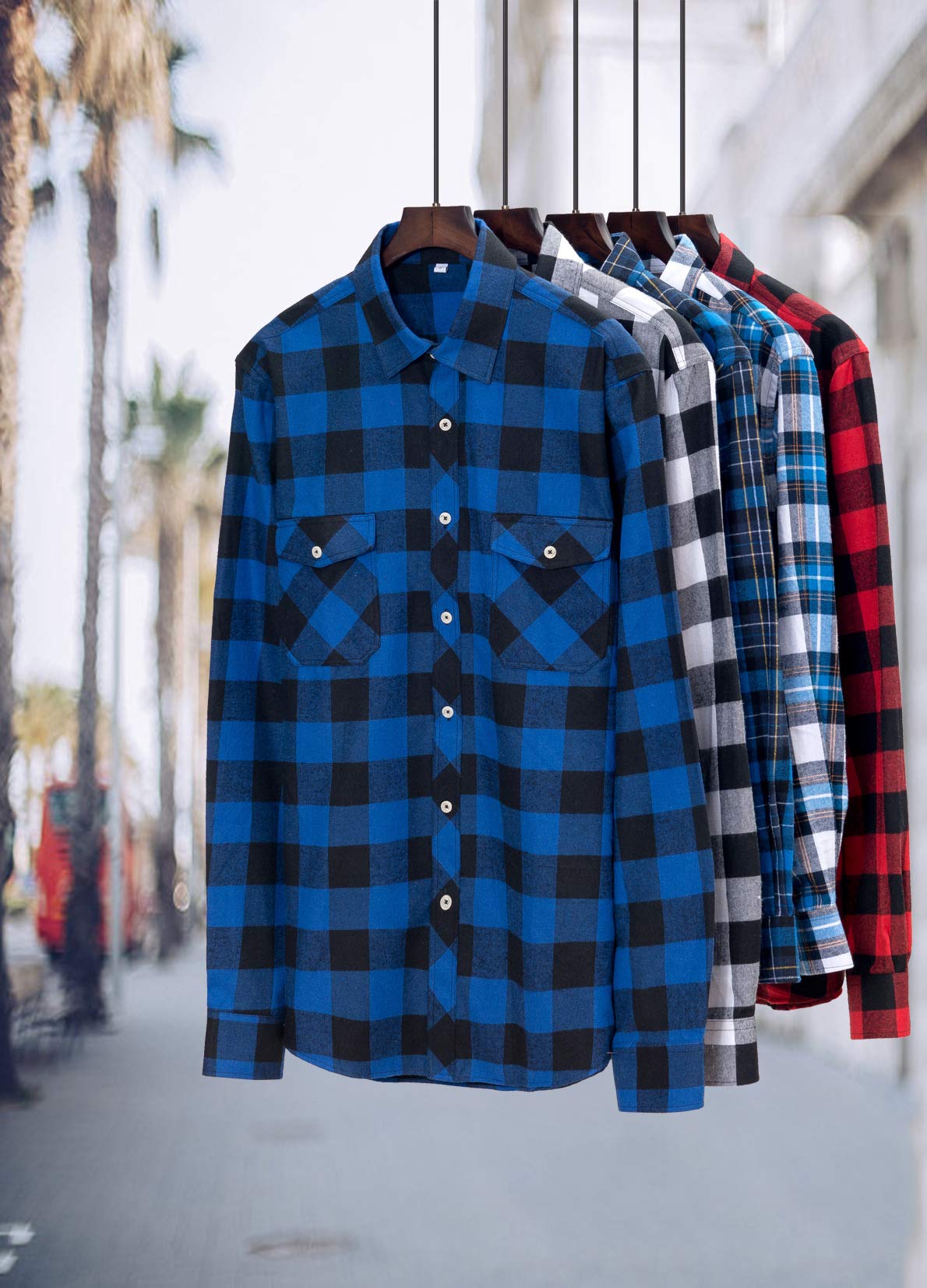 Men’s Flannel Shirt Regular Fit Plaid Cotton Long Sleeve Top