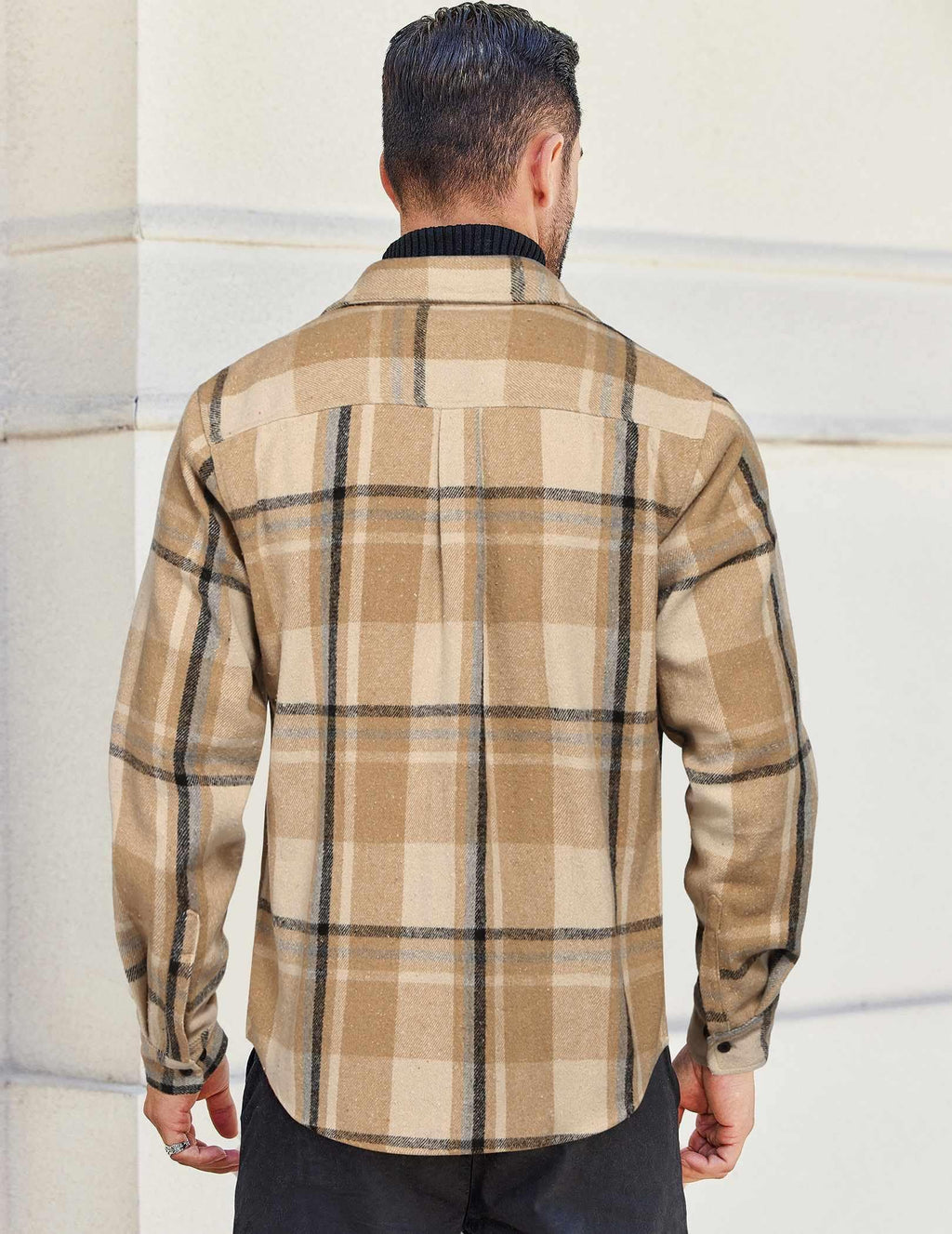 Mens Long Sleeve Flannel Shirt Jacket Cotton Plaid Casual Workwear