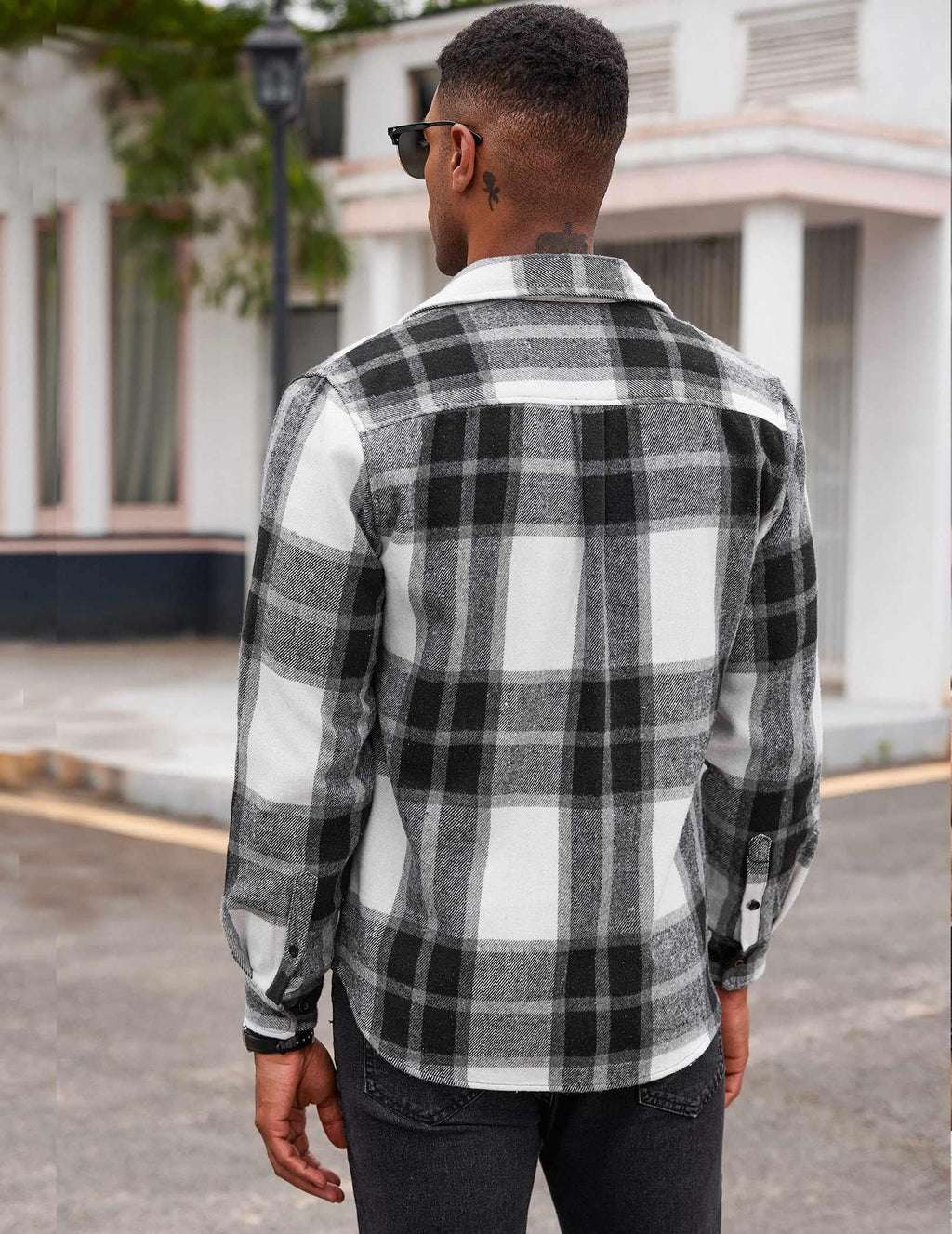 Mens Flannel Cotton Shirt Long Sleeve Plaid Button Down Casual Shirt
