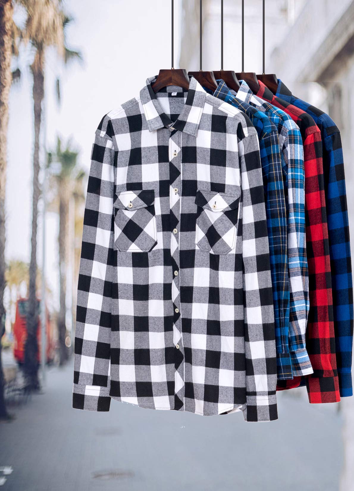 Men’s Cotton Plaid Flannel Shirt Button Down Casual Long Sleeve Workwear Black